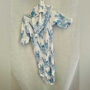 kate quinn White and Blue Floral Infant Gown with Hood